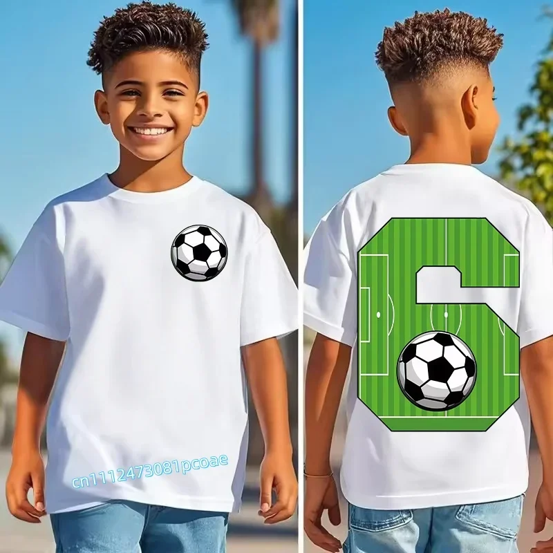 Football Number Bow Print Funny Boys Clothes 1 2 3 4 5 6 7 8 9 Years Birthday Soccer Cartoon Kids T shirt Baby Girls T-Shirts