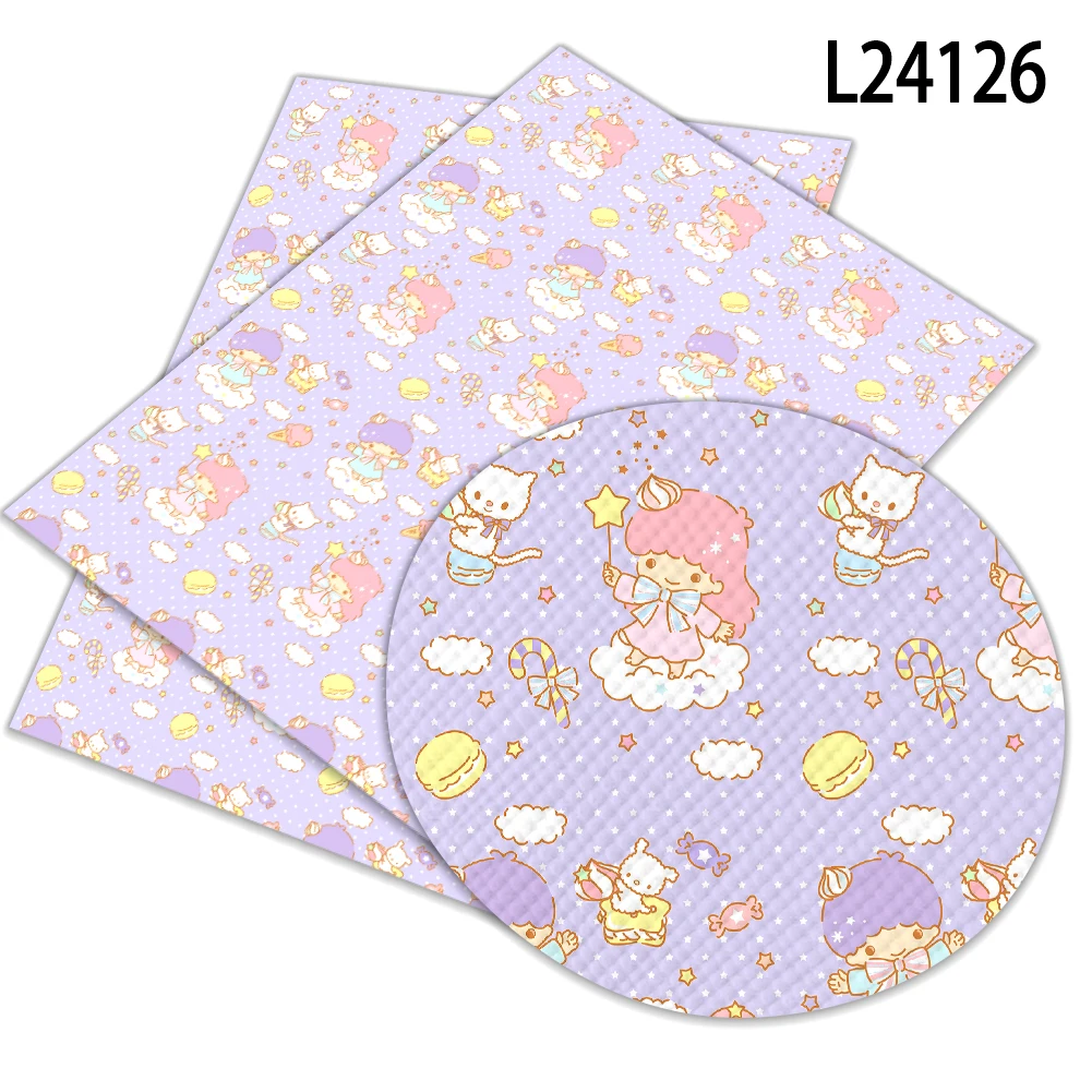 Little Twin Stars Sanrio Print Artificial Leather DIY Earring Hair Bow Bag Crafts Faux Leather