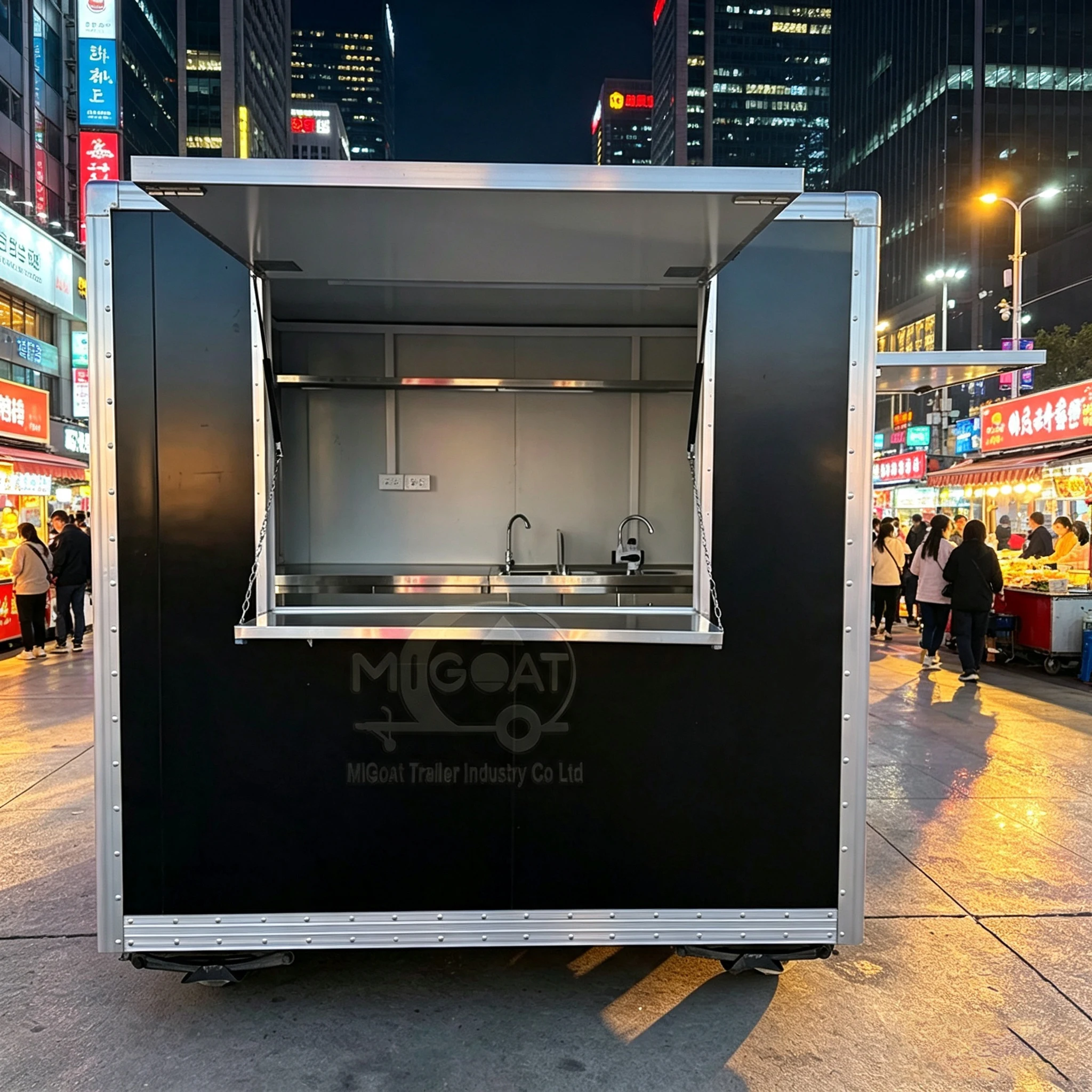 Custom Four-Wheel Mobile Food Trailer with Enclosed Body Multifunctional Fast Food Vending for Night Market And Scenic Locations