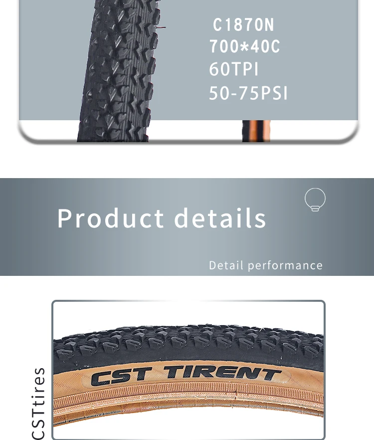CST Rennradreifen 700C 700*40C 40-622 60TPI Verschleißfester Fahrradreifen Vakuum Faltbarer Fahrradreifen C1870N CRD-01 – Detail 4