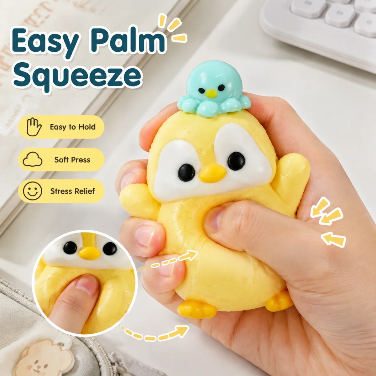 Cute Penguin Shape Squishy Toy Food Grade Silicone Material Adorable Octopus Ornament Soft Squeeze Sensory Toy Stress Relief