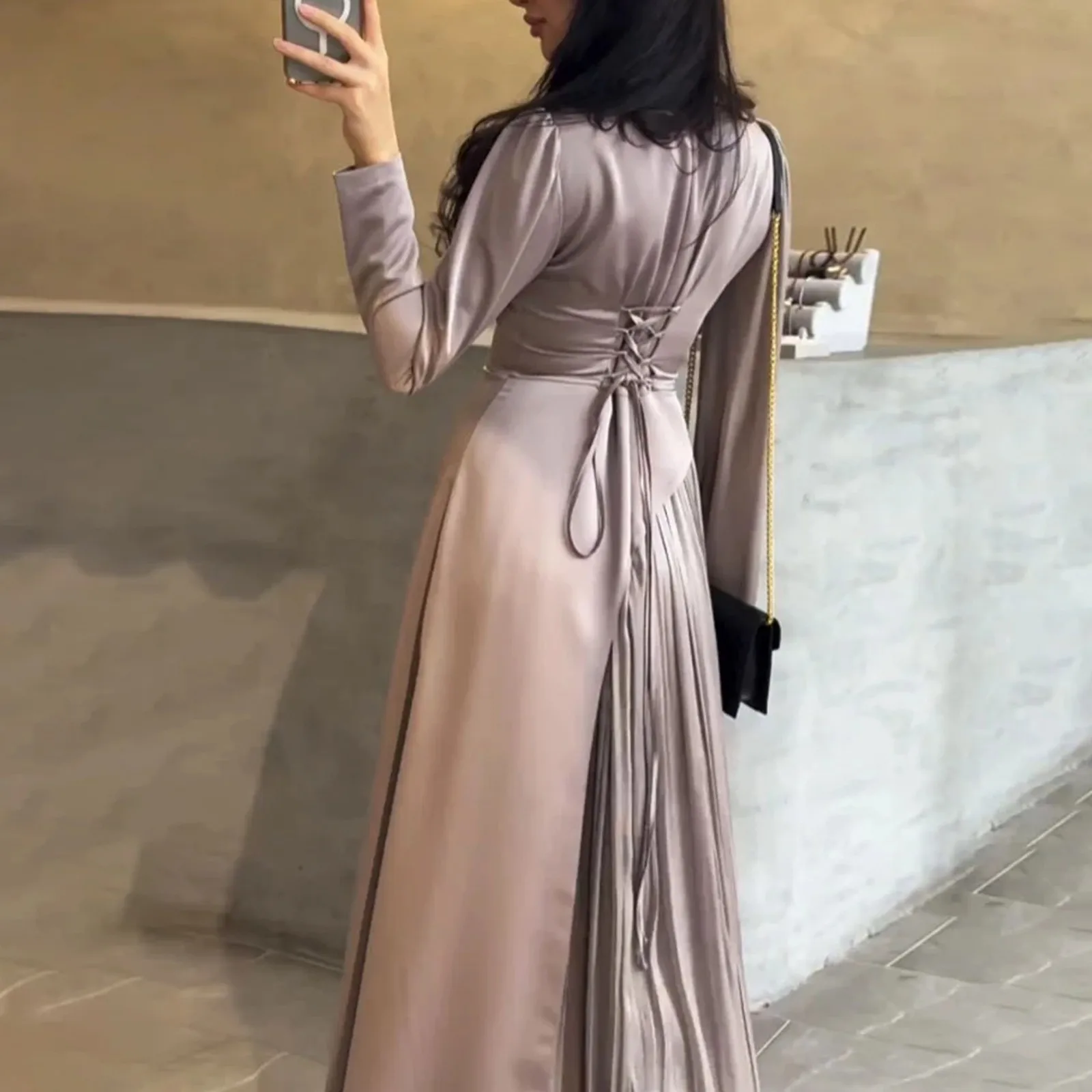 2024 Spring Summer Patchwork Women Dress Round Neck Long Sleeve Maxi Dresses Slim Fit Pleated Elegant Ladies Costume Long Dress