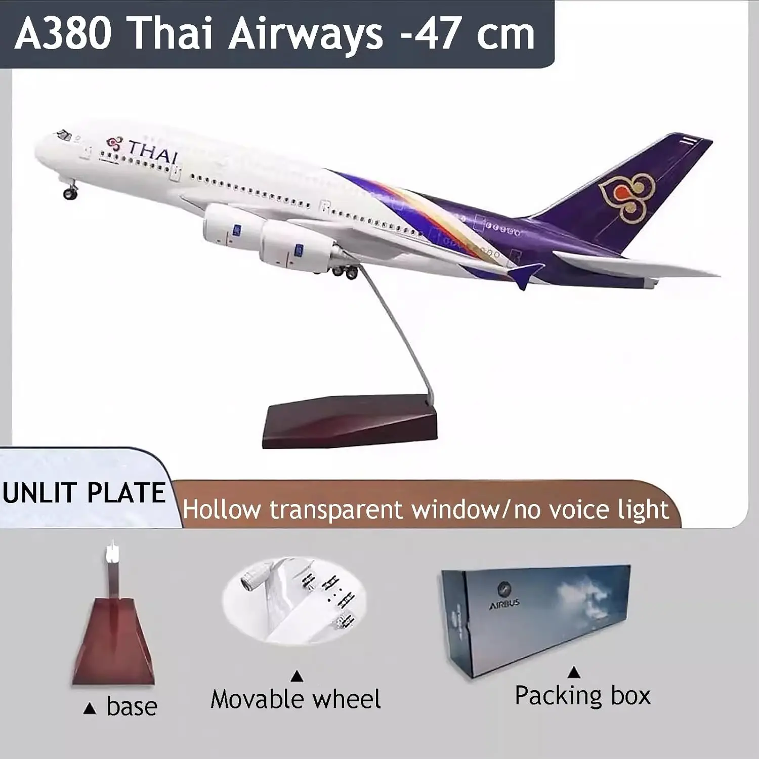 

46cm Resin Diecast Airplanes A380 Thai Airways Model Scale Aircraft With Stand Light For Souvenir Aviation Enthusiasts Toy Gifts
