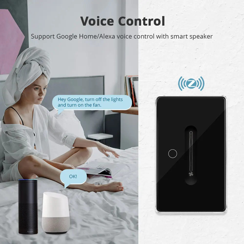Yagusmart Tuya Zigbee Smart 1 Gang Interruttore della luce Interruttore della ventola Regolare la velocitร del vento Alexa Google Home Controllo