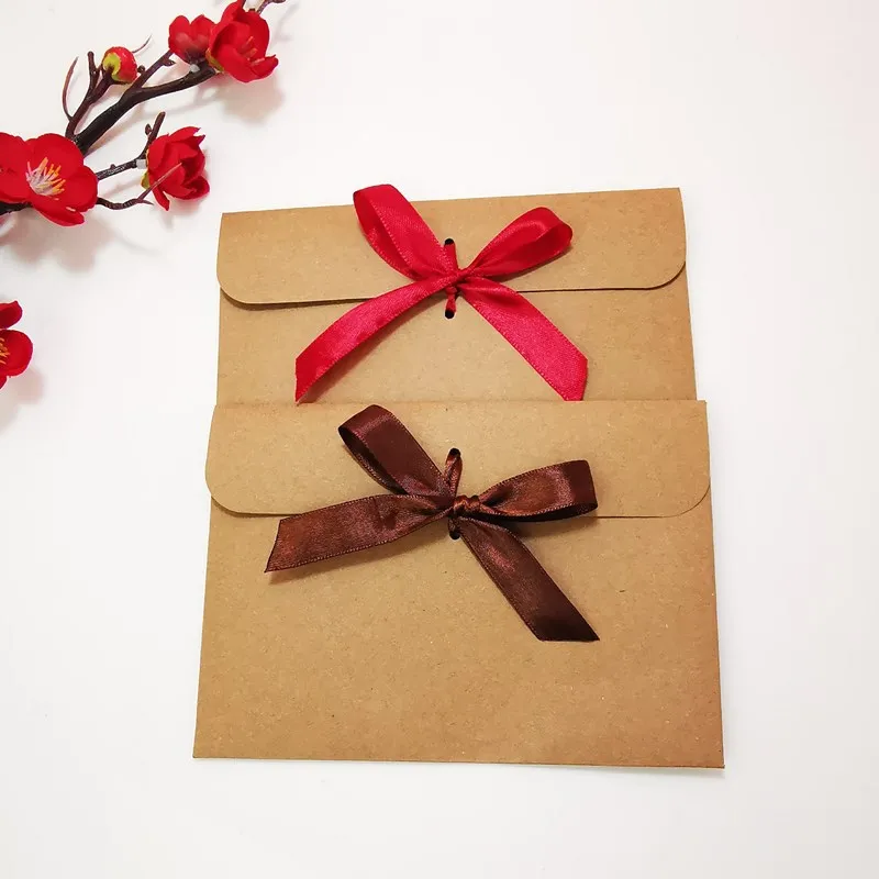 50pcs/lot Kraft Ribbon Envelope High-grade Paper Postcards Western Envelopes for Wedding Invitations Stationery Gift Packaging