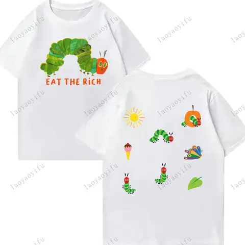Den väldigt hungriga larven tryckt t-shirt Toppar hungrig larv söta toppar män kvinnor sommar matchande mode bomullst-shirt 6 best sales larvmän - №1