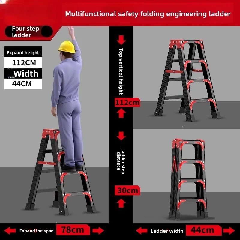 Multipurpose a Frame Ladder Portable Outdoor Indoor Thickened Wider Anti-Slip Carbon Steel Foldable Step Ladder for Wholesale