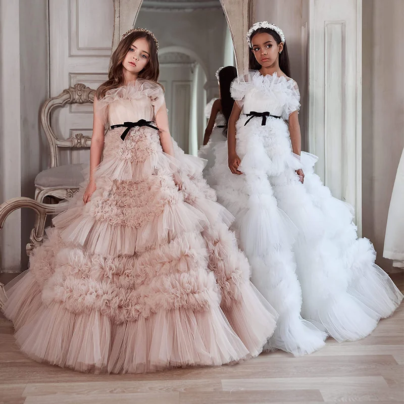 

Ruffles A-Line Princess Flower Girl Communion Ball Gown Dress Children Girls First Communion Dress Prom Costumes Grace 2-13Y