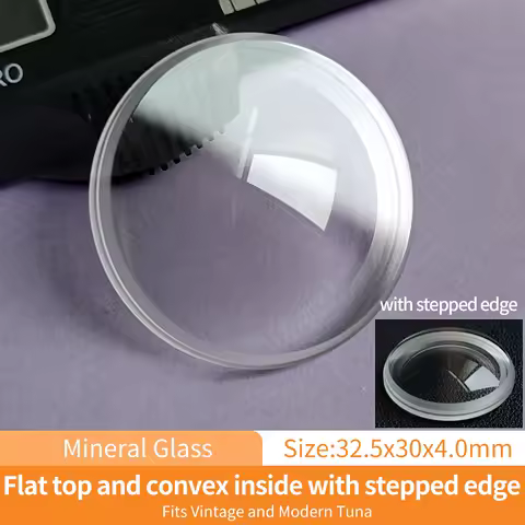 Flat Top And Convex Inside Mineral Crystal Fits Vintage and Modern Tuna Watch Glass With Stepped Edge Mod Parts 32.5x30x4.0mm