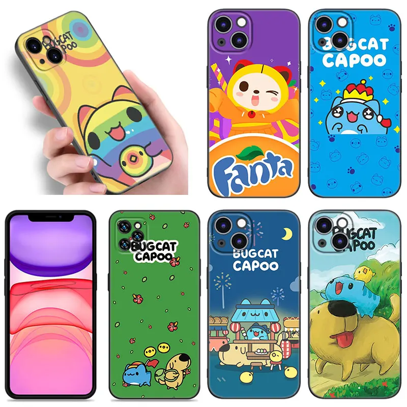 BugCat Capoo Animal Black Silicone Phone Case For Apple iPhone 12 13 Mini 11 14 15 Pro Max 7 8 Plus X XR XS SE 2020 2022