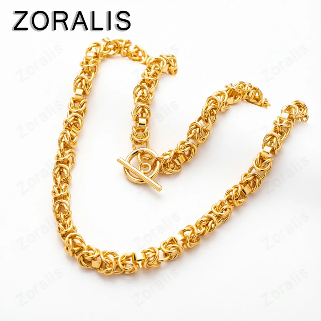 18K Gold 7mm Keel Chain Necklace For Women Men Party Engagement Wedding Fashion Simple Jewelry Christmas Gift