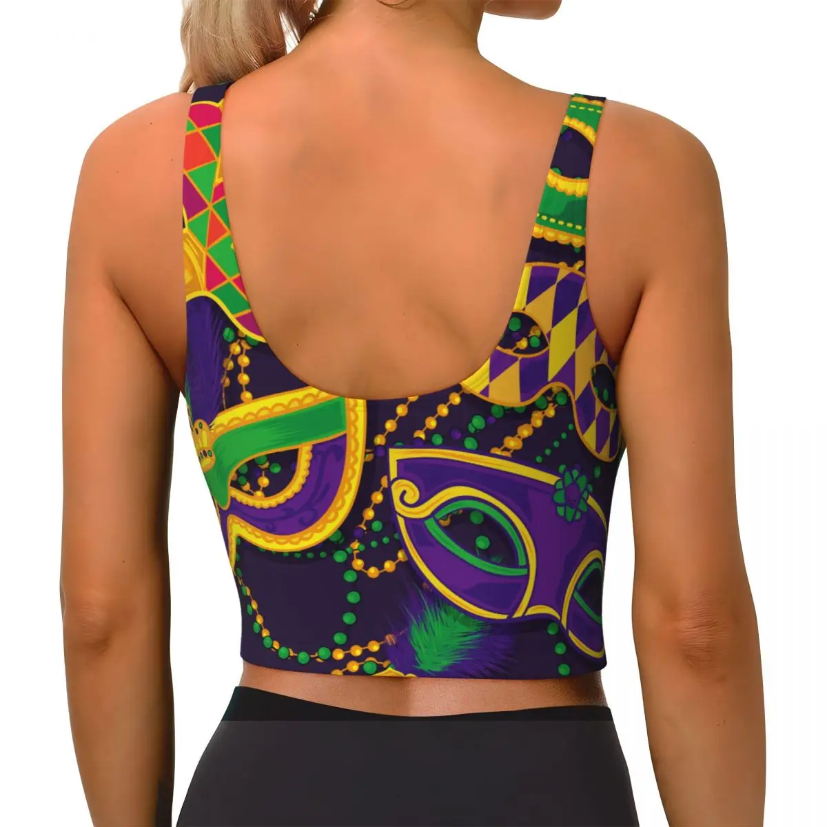 Mask of Mardi Gras Yoga Top Women Running Vests Padded Sports Bras Non Wired Crop Workout Vest Sleeveless Tank Tops Holiday