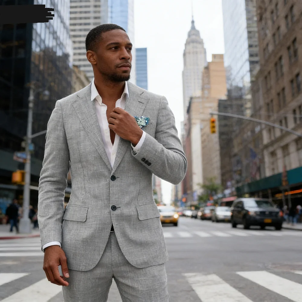 

Мужской повседневный льняной комплект Terno из 2 предметов, приталенный пиджак и брюки, летняя одежда для пляжа, свадьбы, вечеринки, танцев, жениха, Smokin'