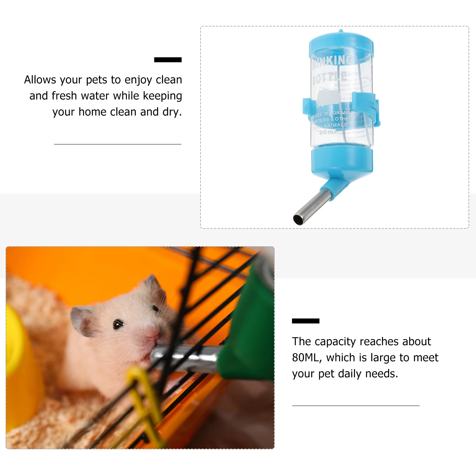 

2pcs Hamster Drinking Fountain Automatic Water Feeder Leak-Proof 80ML Durable Pet Feeding Puppy Rabbit Lizard Cat