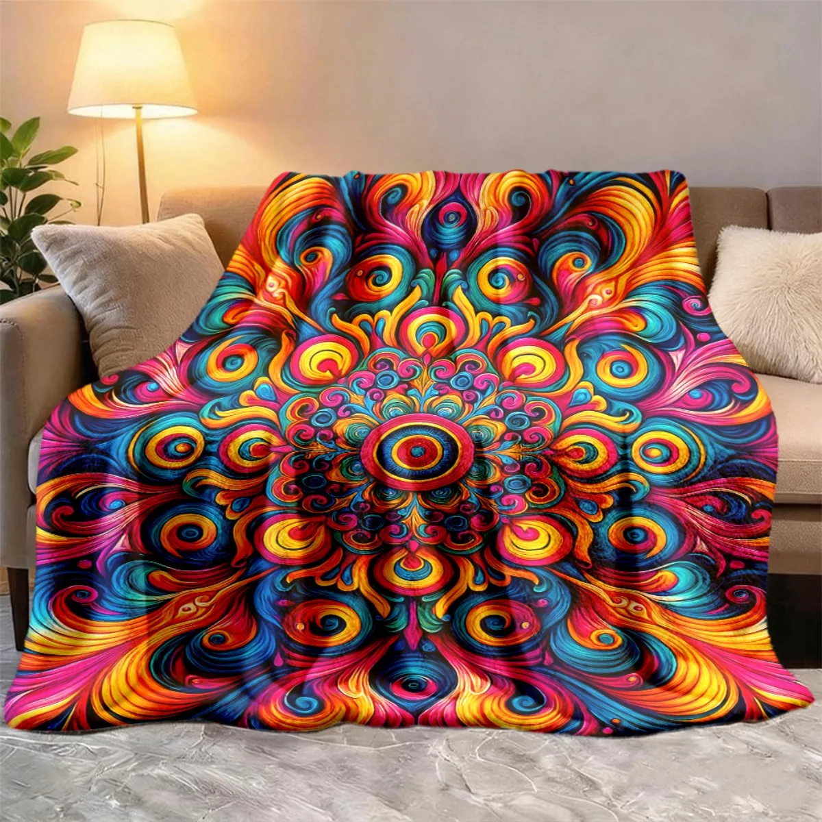 2026 New Arrivals Modern Mandala Style, AllSeason Polyester Blanket with Digital Print, Soft and Warm, Suitable for Bed, Travel,