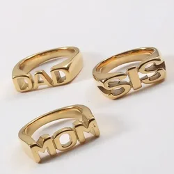 High End PVD Tarnish Free Delicate Love MOM DAD SISTER Letter Seal Stainless Steel Ring Trendy For Women