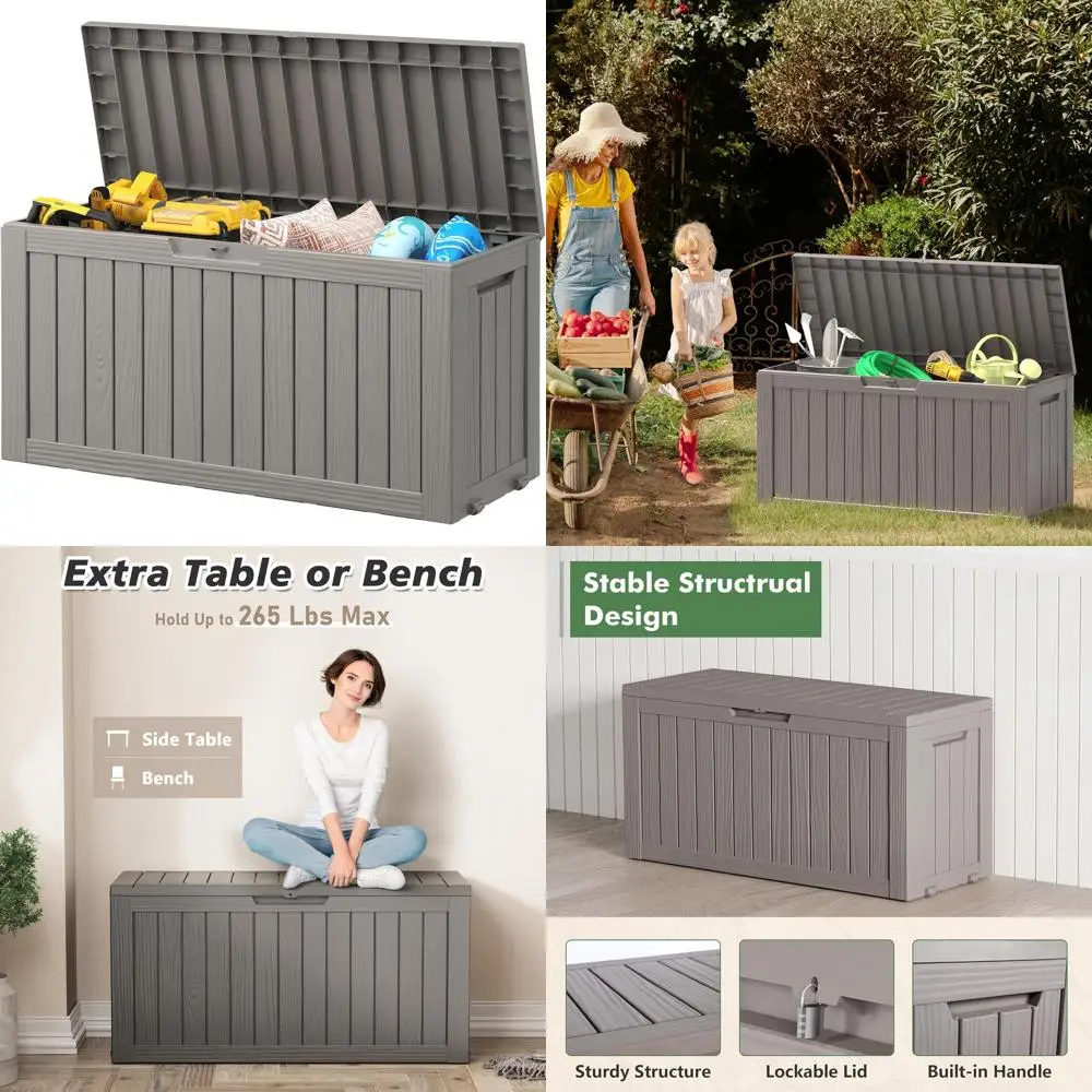 

Large Outdoor Resin Storage Box - 75 Gallon Waterproof Deck Box for Backyard and Garden Hose Storage