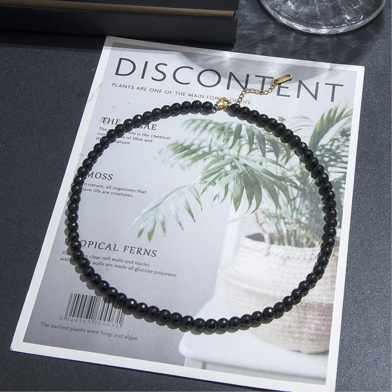 Faceted Black Onyx Beaded Choker Necklace Anklet Set Summer Beach Women\'s Jewelry Gift with Stainless Steel Lobster Clasp