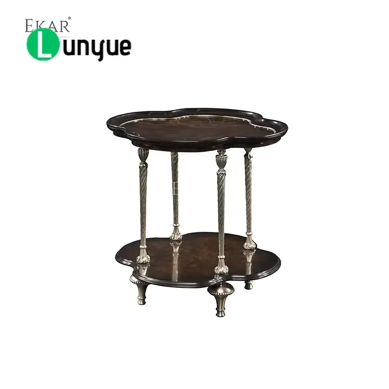 Marquis Burl Wood Four Leaf Side Table Luxury French Classic Style Elegant Living Room Bedroom Decorative End Table Durable