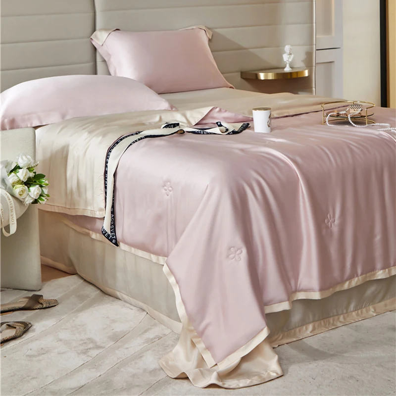 2024 Newest Four-piece Bedding Simple Cotton Double Household Bed Sheet Quilt Cover Embroidered Comfortable Bedding Khaki Pink