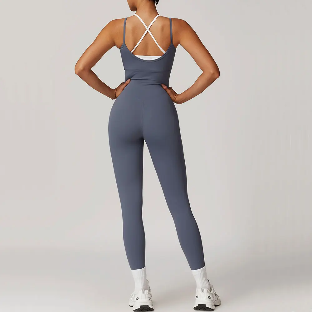 Color Blocked Jumpsuit Gym Set Women Yoga Suit Back Cross Sportswear Women Sports Jumpsuit Fitness Rompers Workout Bodysuits