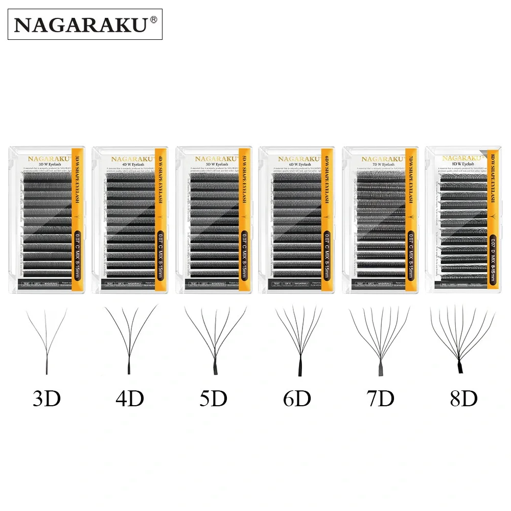 NAGARAKU Automatische Blüte 3D 4D 5D 6D 7D 8D W-Form Alle Größen Vorgefertigte Fächer Wimpernverlängerungen Natürliche weiche Einzelwimpern