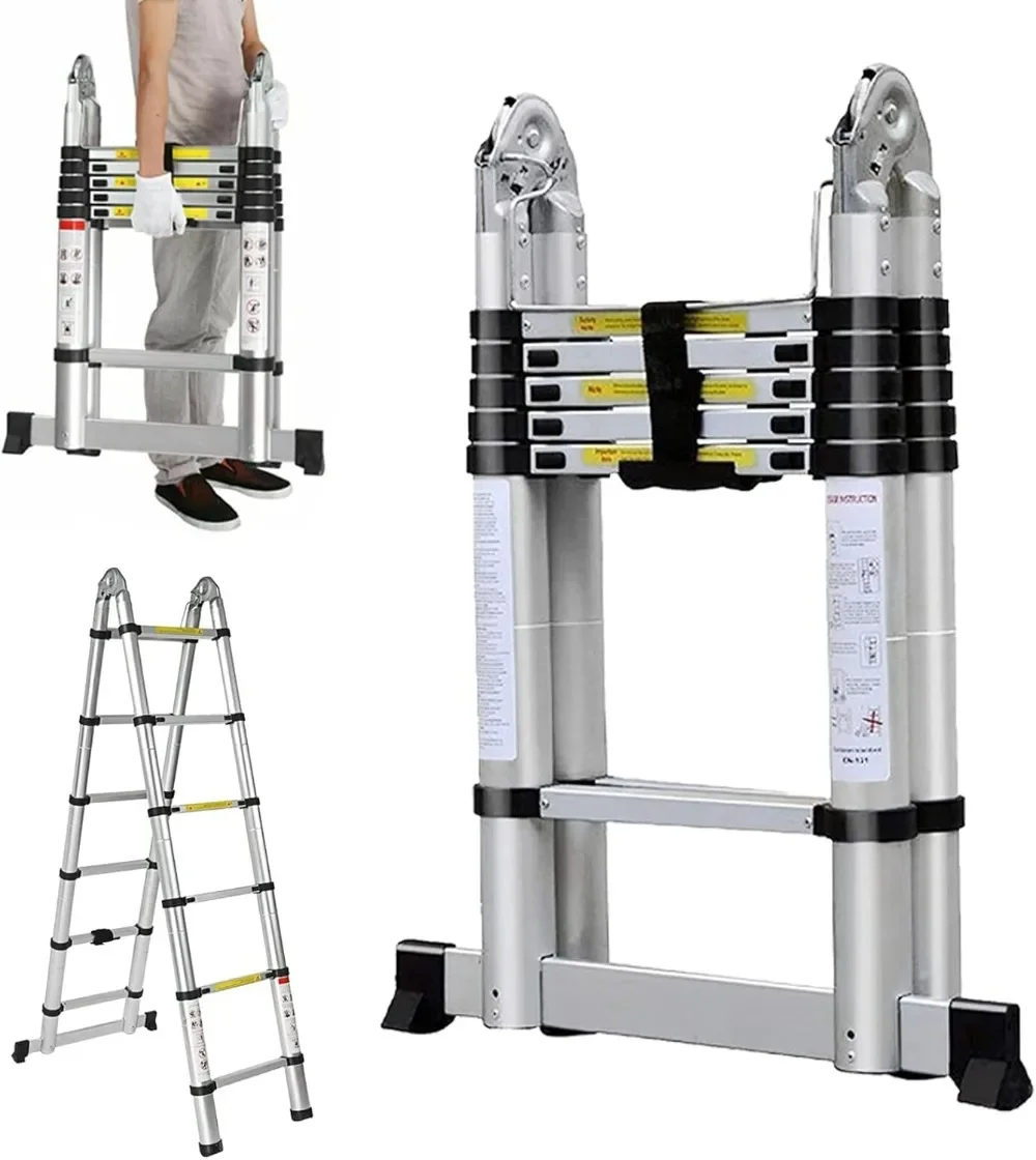 

Алюминиевая телескопическая лестница-стремянка 12,5 футов, грузоподъемность 330 фунтов, сверхпрочная, складная, А-образная, сертифицирована EN131, для дома и офиса