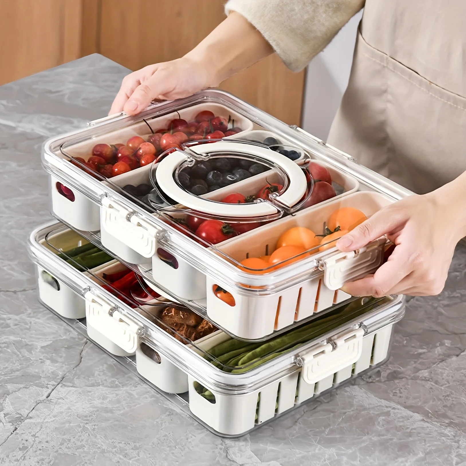 Refrigerator Storage Box Fridge Organizer Fresh Vegetable Fruit Boxes Drain Basket Food Storage Containers Kitchen Organizer