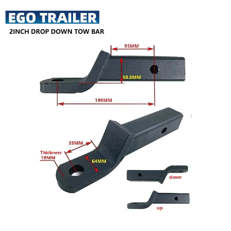 

EgoTrailer 2inch Drop Towbar Tow Bar Ball Mount Tongue Hitch Trailer Car RV boat parts accessories