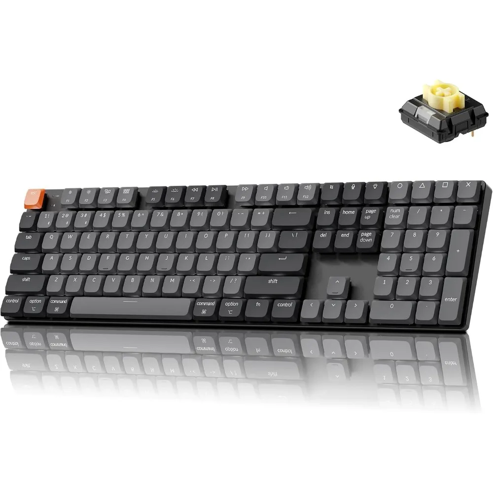Mechanical Keyboard: Wireless Bluetooth, Low Profile Switches, Full-Size, Programmable, Backlit, Compatible with Multiple OS