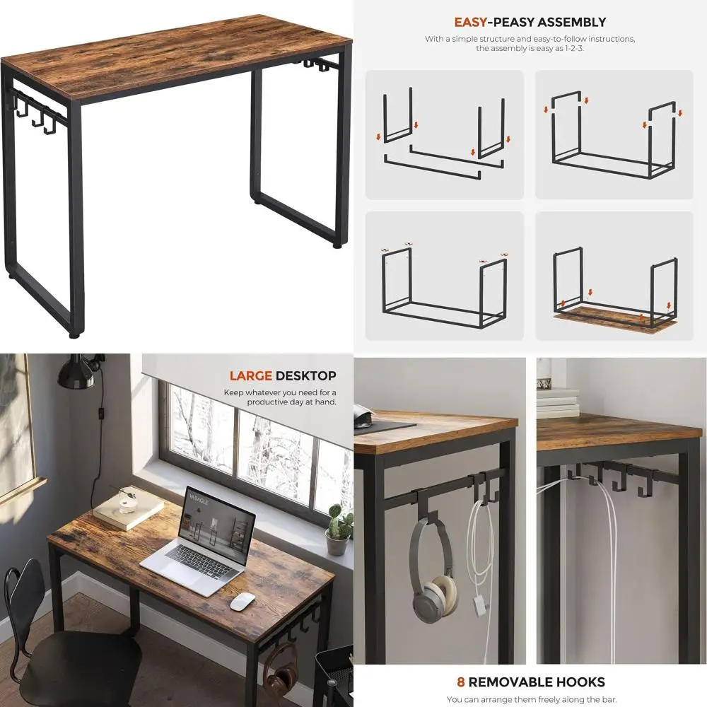 

Стальной стол в индустриальном стиле с 8 крючками, простая сборка, 39,4x19,7x29,5, цвет рустик-коричневый и черный, ULWD045B01