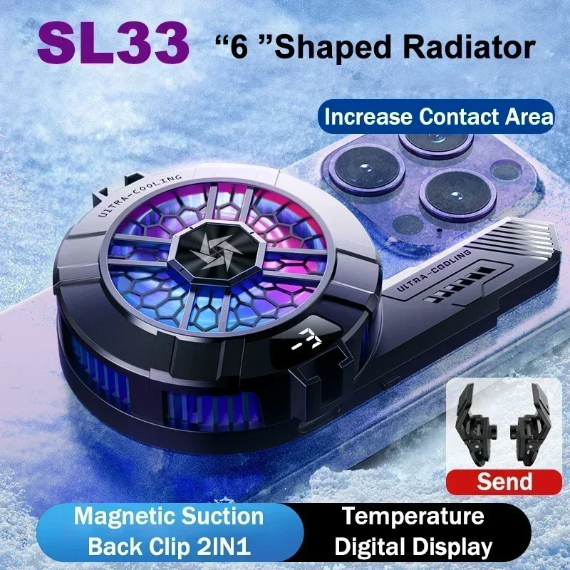 

SL33 Mobile Phone Cooler Magnetic/ Back-clip 2 in 1 Semiconductor Cooling Fan Radiator for IOS Android "6"Shaped Cool Heat Sink