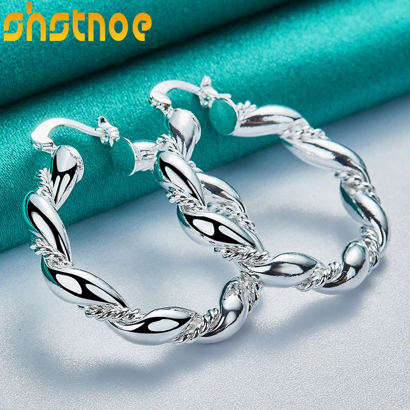 

925 Sterling Silver 30mm Twisted Round Hoop Earrings For Women Party Engagement Wedding Christmas Gift Fashion Charm Jewelry