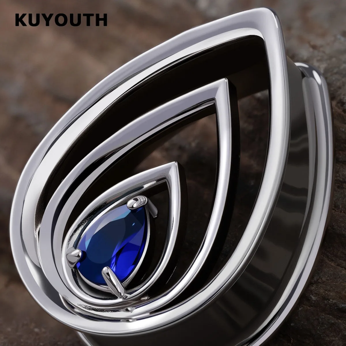 KUYOUTH 2 Stück blaue Zirkon-Ohrstecker, geschichtete tropfenförmige Dehner, Piercing-Schmuck – Detail 7