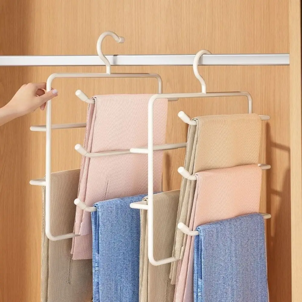 Durable Iron Multi-Layer Trouser Racks Hanging Non Slip Scarf Tie Rack Space Saving Closet Pants Organizer Wardrobe