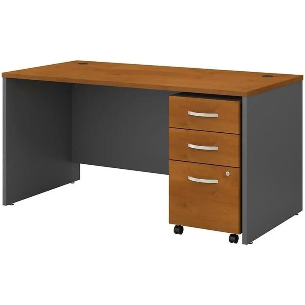 

Bush Businurniture Series C 60W x 30D Oice Desk with 3 Der Mobile ile Cabinet in Natural Cherry