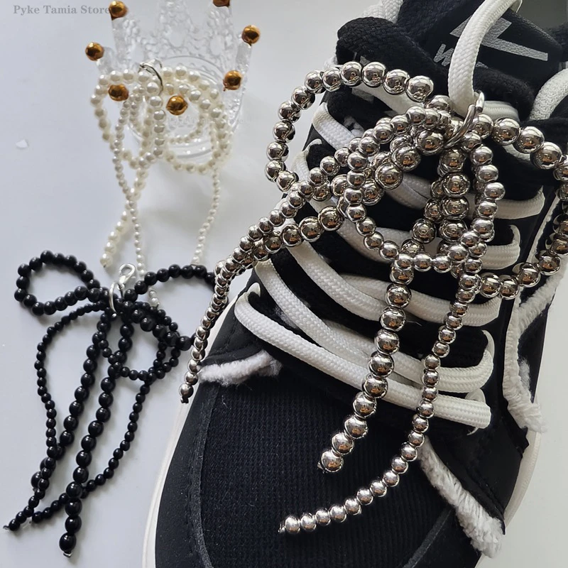 2pcs Shoelace Decorative Buckle Handmade Shoes Clip Double Layered Pearl Bead Bowknot Charm Bag Key Chain Pendant Accessories image 3
