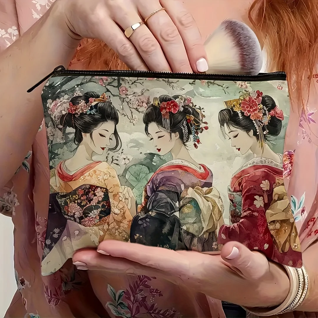 Retro Japanese Style Makeup Bag Vibrant Kimono Design Durable Polyester Travel Cosmetic Pouch for Toiletries Perfect for Travel