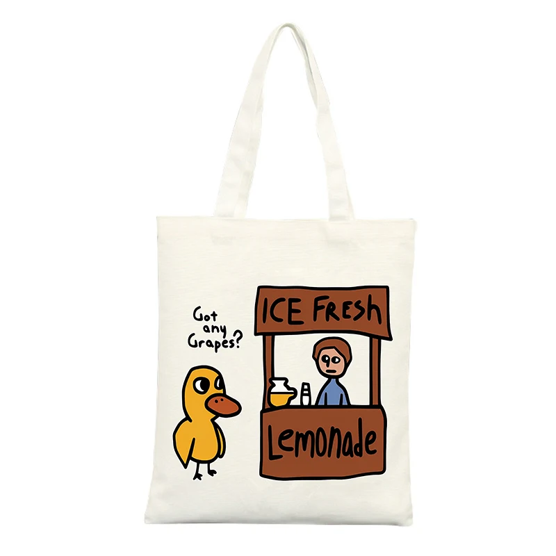 Canvas Tote Bag with Duck and Lemonade Stand Graphic, Casual Style for Daily Shopping and Summer Outings