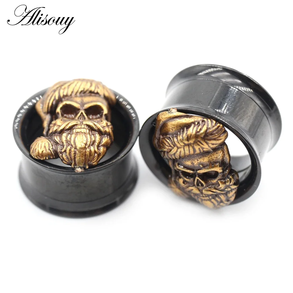 1 Piece Punk Fashion Skull Ear Guages Plugs Stainless Steel Double Flare Flesh Tunnel Expander Hollow Stretchers Piercing