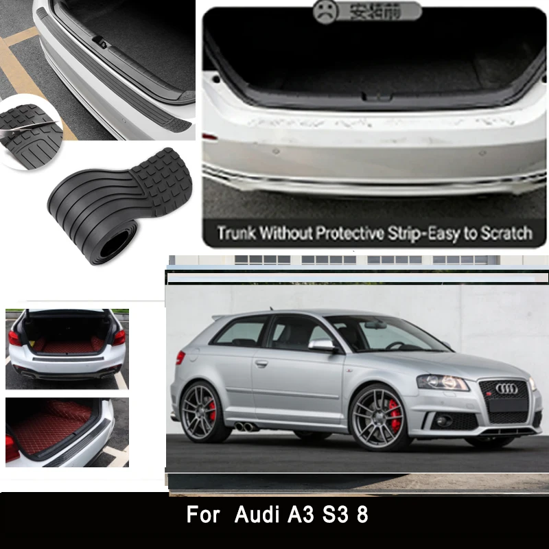 

For Audi A3 S3 8 Rear Trunk Guard Plate Sticker Car Rear Bumper Trim Anti-Kicked Scratch Protector Sticker Strip