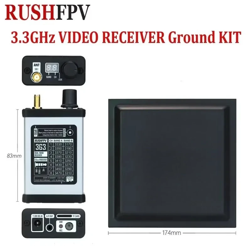RUSHFPV 3.3GHz Video Receiver Ground Kit with 15.8DBi Directional Antenna for RC FPV Long Range