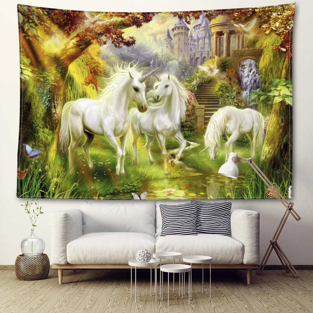 Forest Unicorn Tapestry Wall Hanging Kawaii Natural Scenery Bohemian Mystical Witchcraft Bedroom Home Decor