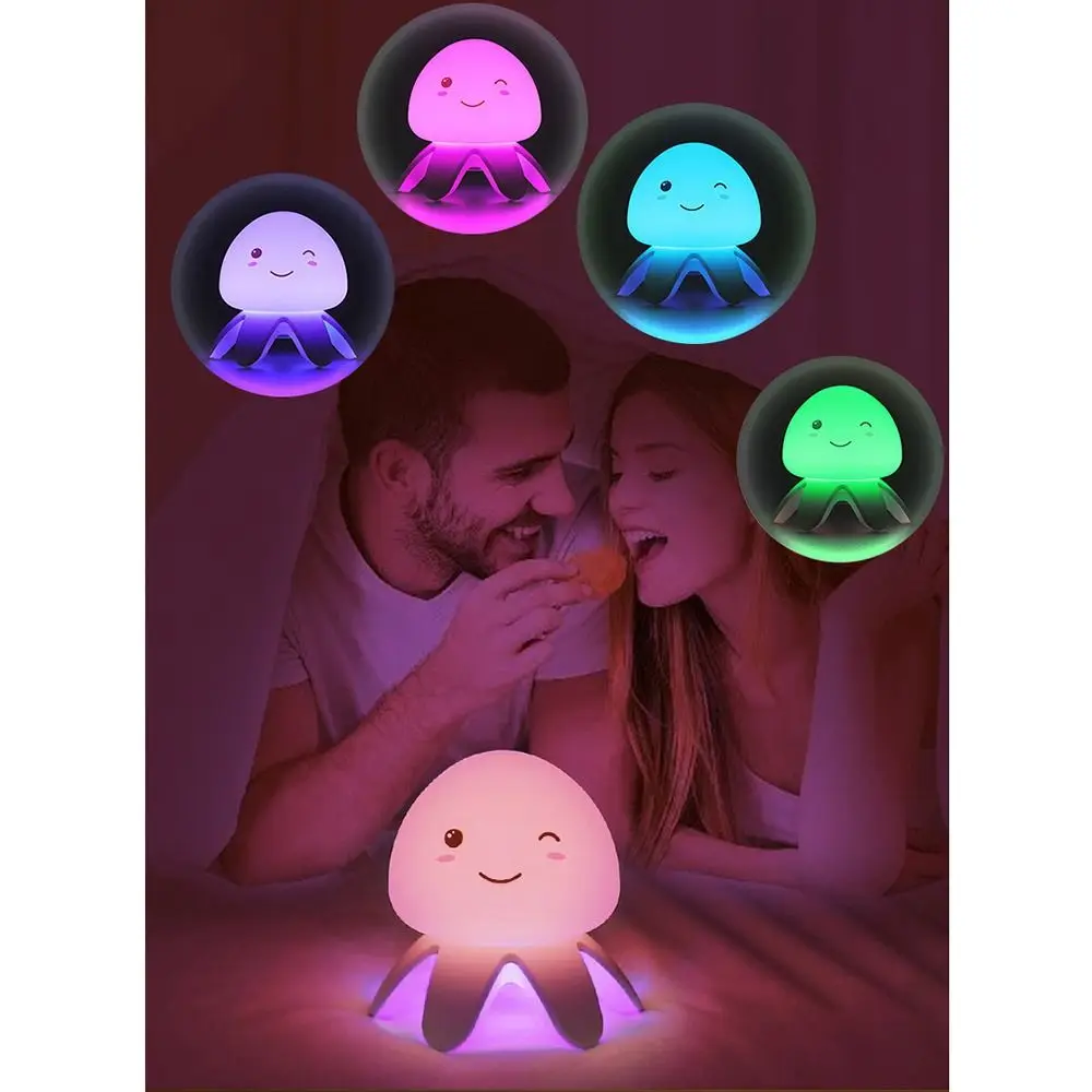 Color Changing Cute Octopus Night Light Adjustable Warm/RGB Light LED Jellyfish Table Lamp Decorative Stepless Dimming