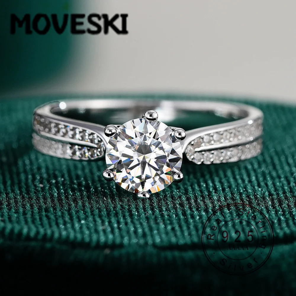 

Роскошное обручальное кольцо из серебра 925 пробы с круглым муассанитом 0.5/1/2/3 карата, сверкающее свадебное кольцо с муассанитом цвета D VVS1 и раздвоенным ободком