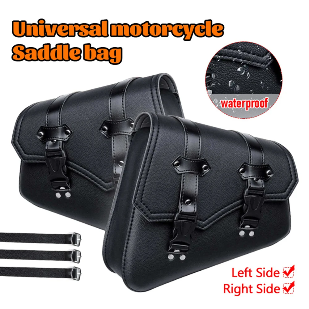 A Pair Left &Right Side Universal Motorcycle Saddle Bag Black PU Leather Motorcycle Saddlebags Side Bag Saddle Bag Pouch Black