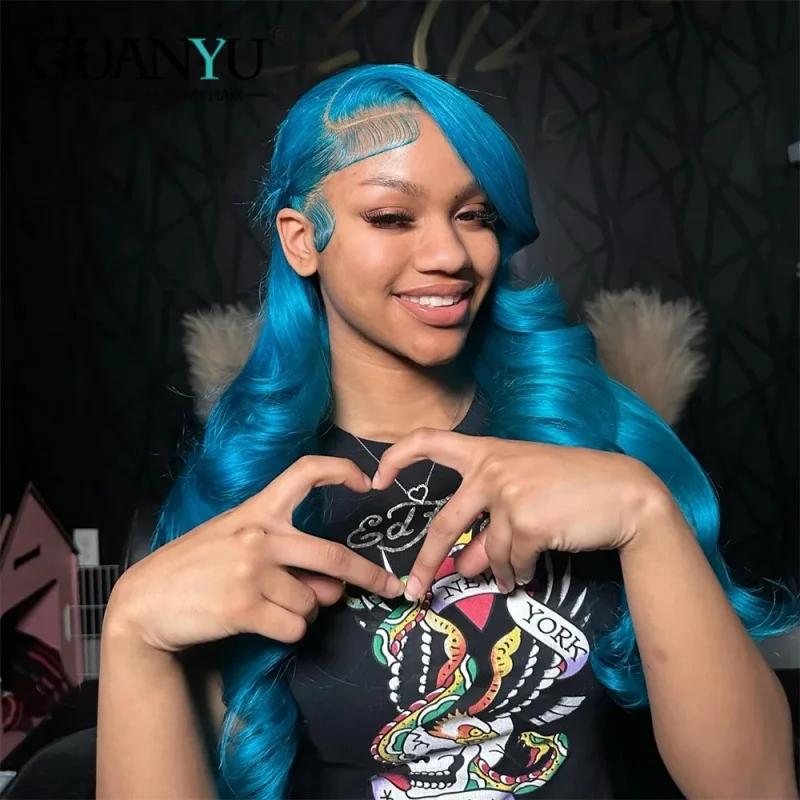 

High Quality 13x6 Cyan Blue HD Transparent Lace Front Wig Body Wave Human Hair Blonde 613 Colored Lace Frontal Wigs For Women