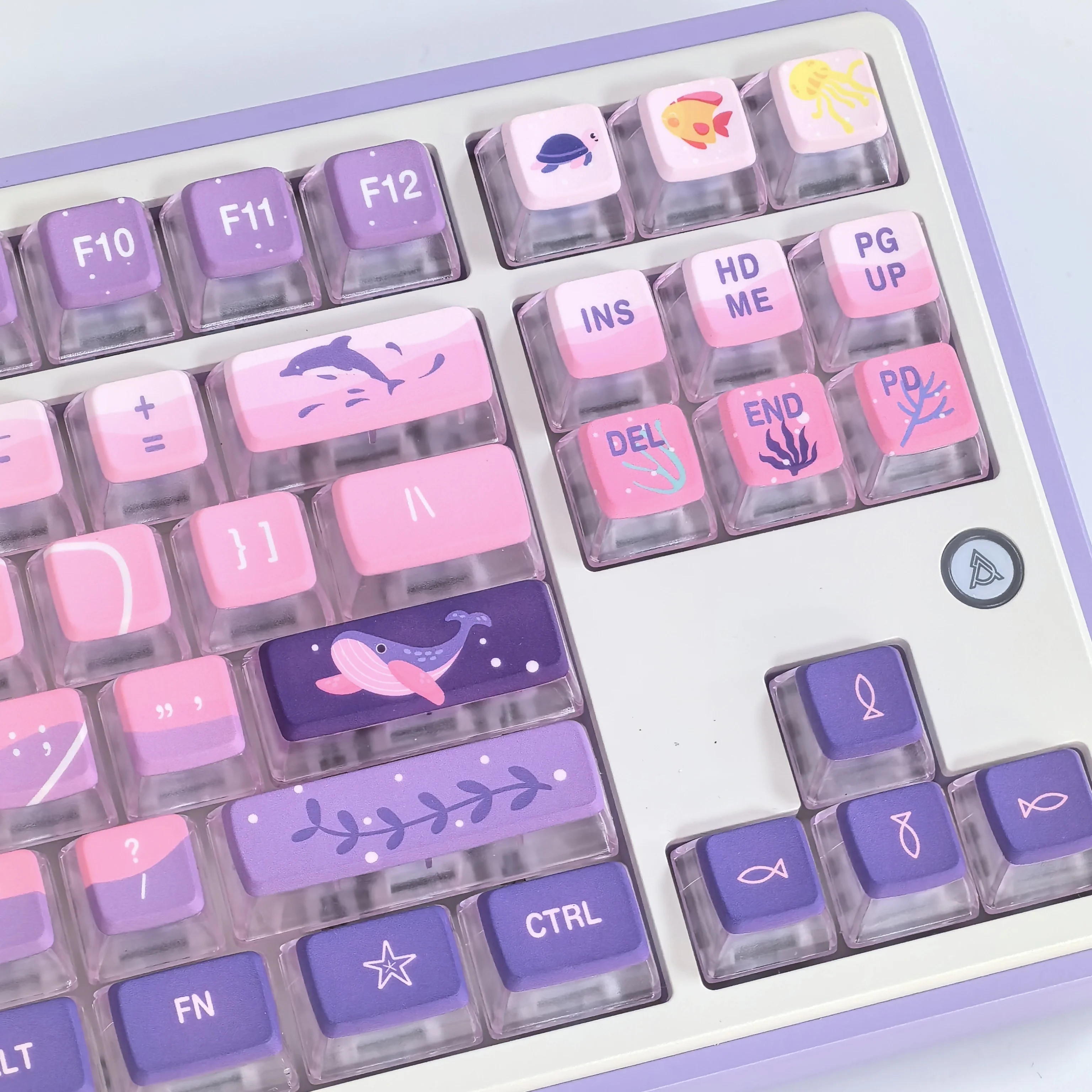 Underwater World Theme Keycap ASA Profile Purple Pink Gradient Korean Key Caps PBT+PC Whale Element Translucent Pudding Keycaps