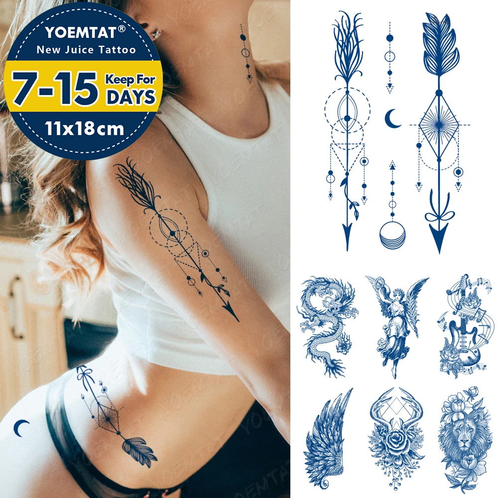 

Semi-Permanent Waterproof Temporary Tattoo Sticker Totem Feather Sword Genipin Herbal Juice Lasting Ink Fake Tatoo Body Art