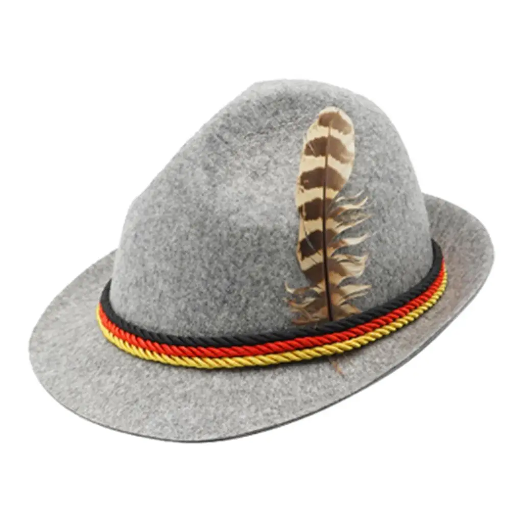 German Style Wool Fadora Hat with Feather & Rope Oktoberfest Costume Hat